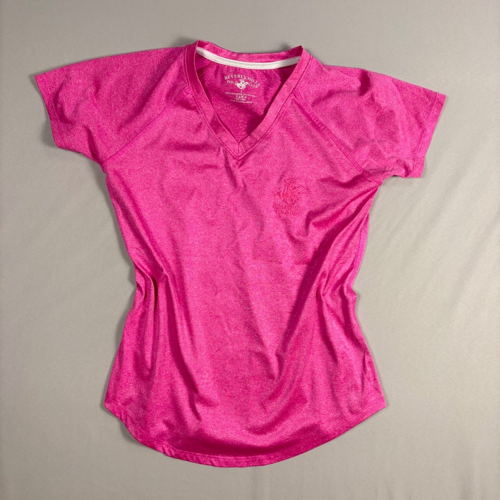 Beverly Hills Polo Club Womens V-Neck Activewear T-Shirt Pink Heather Small - Picture 2 of 7